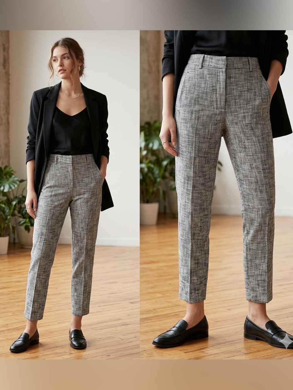 Aritzia Wilfred Félicité Tweed Cropped Pants 8 Black White High Rise Tapered